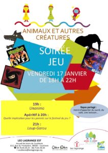 Lire la suite à propos de l’article Soirée jeux du 17 janvier et apéritif à l’attention des parents pour lancement du festival du jeu